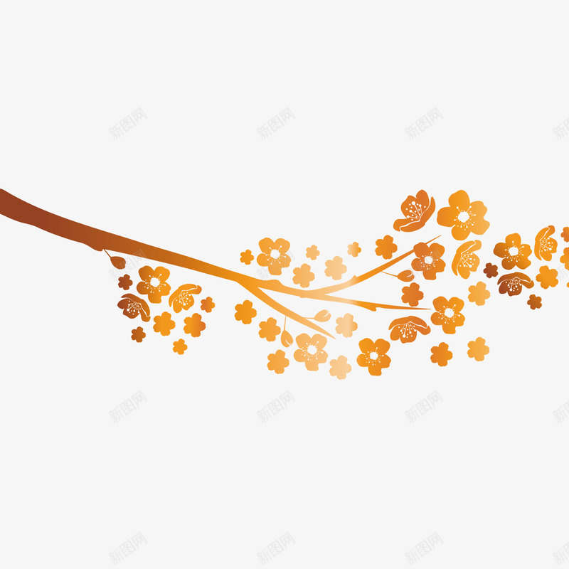 手绘金色的梅花png免抠素材_新图网 https://ixintu.com 手绘 梅花 金色