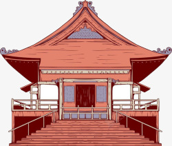日本红色手绘建筑素材