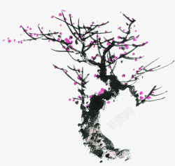 芥子园树谱装饰梅花枯树手绘高清图片