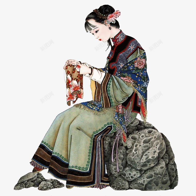缝补的女人png免抠素材_新图网 https://ixintu.com png图形 png装饰 古代 女人 石头 装饰