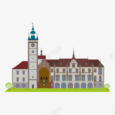 捷克共和国复古建筑旅游景点矢量图图标图标