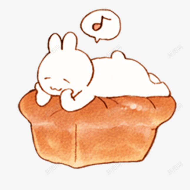 方形面包上的吃货兔子png免抠素材_新图网 https://ixintu.com 兔子 兔子简笔画 卡通 可爱 吃货 对话框 手绘 方形 棕色 睡觉的小兔子 趴着 音乐