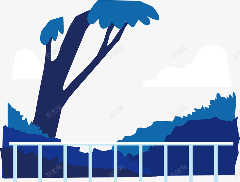 阴天狂风下的树木草丛矢量图ai免抠素材_新图网 https://ixintu.com 写意 抽象 栏杆 树叶 树干 树木 草丛 矢量图