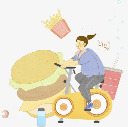 创意薯条手绘骑车子的胖女孩高清图片