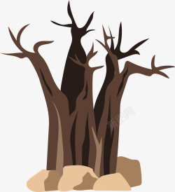 枯树枝手绘石头和枯树卡通简图高清图片