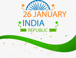 印度国庆日绿色抽象彩带背景海报高清图片