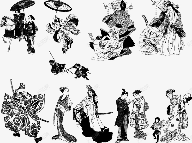 手绘黑白日本传统人物图像png免抠素材_新图网 https://ixintu.com 手绘日本传统人物 手绘黑白日本传统人物 手绘黑白日本传统人物图像矢量图 日本传统人物图像矢量图