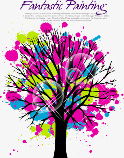 泡泡树潮流抽象树木彩墨背景高清图片