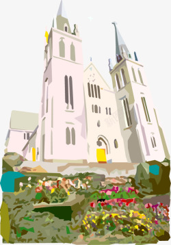 欧式尖顶教堂手绘矢量图素材