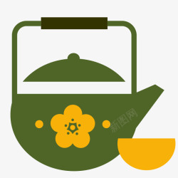黄色茶壶花朵图案水壶高清图片