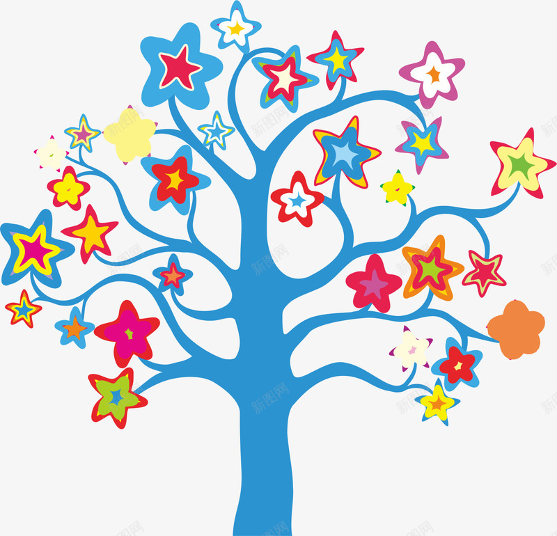 星星大树png免抠素材_新图网 https://ixintu.com 创意 卡通 可爱 大树 彩色 手绘 抽象 星星 树木 植物 蓝色