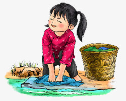 洗衣服的女孩素材