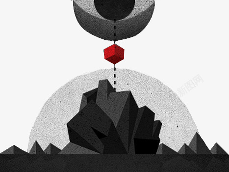 黑色石头png免抠素材_新图网 https://ixintu.com 场景画 插画 月亮 海报素材 黑色的山