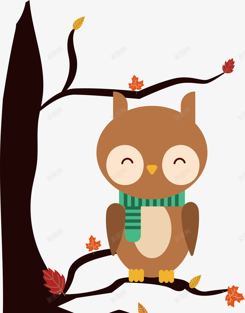可爱猫头鹰png免抠素材_新图网 https://ixintu.com 枫叶 树枝 猫头鹰 矢量png 秋天猫头鹰 落叶