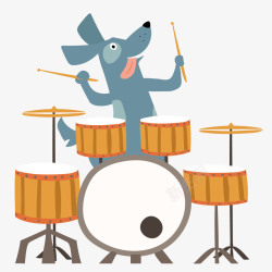 架子鼓表演卡通演奏架子鼓的小狗矢量图高清图片