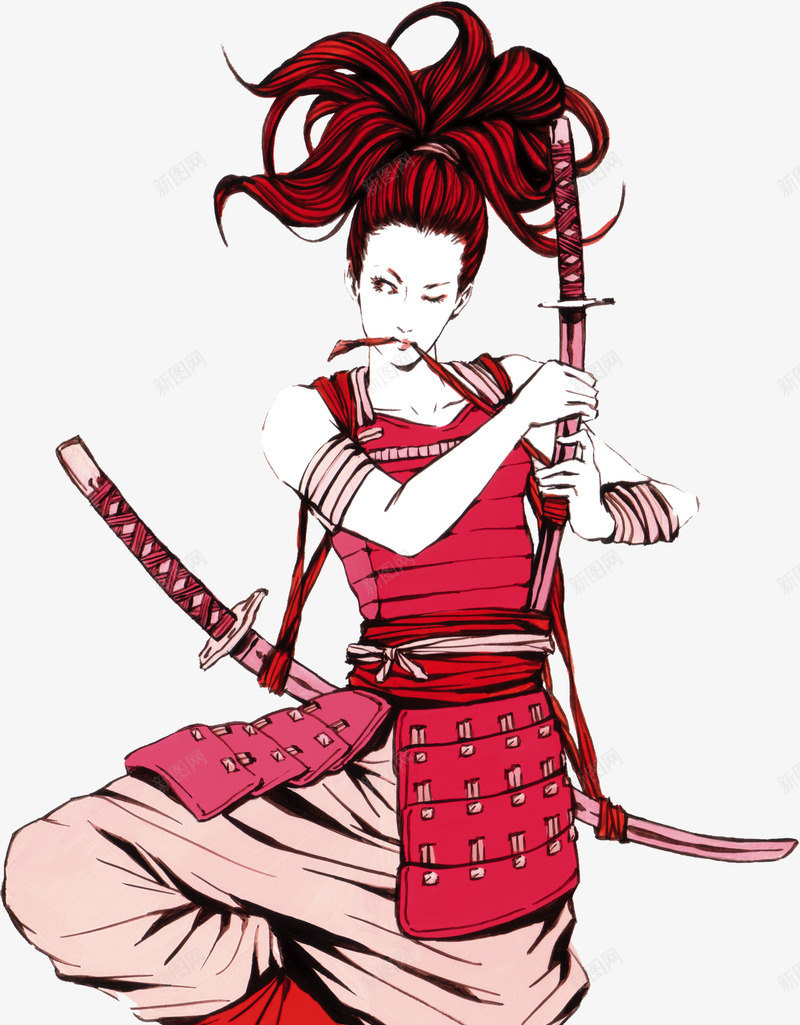 日本水彩武士png免抠素材_新图网 https://ixintu.com 