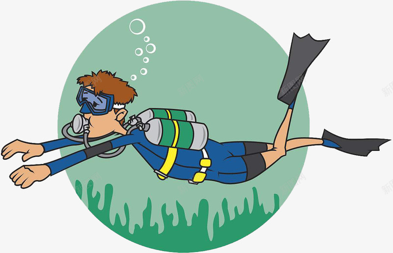 在水中自由自在的潜水员装饰png免抠素材_新图网 https://ixintu.com 卡通手绘 教育 氧气瓶 水泡 海洋 潜水员 装饰