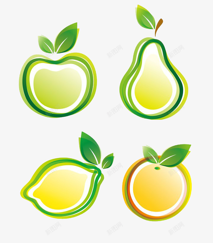 抽象彩绘水果png免抠素材_新图网 https://ixintu.com 梨 橙子 水果 绿色 苹果