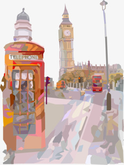 卡通手绘背景欧洲电话亭小镇装饰矢量图高清图片