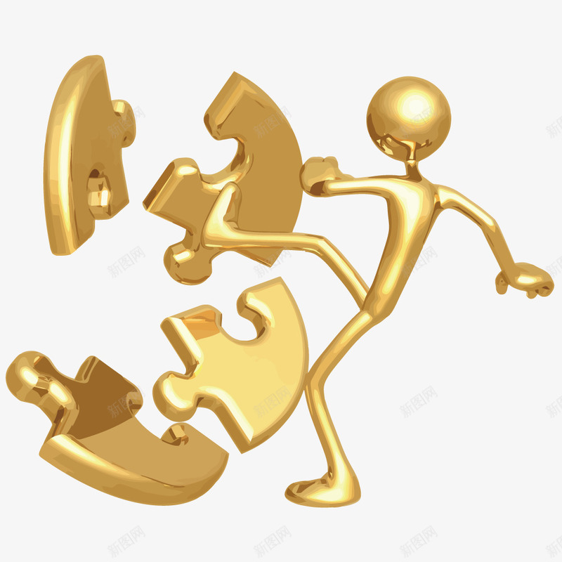 艺术卡通金人插画矢量图eps免抠素材_新图网 https://ixintu.com 抽象踢拼图 拼图 破坏踢 金人 金色 金色黄人 矢量图