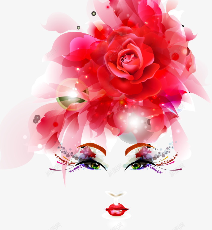 抽象红色花朵美女头像png免抠素材_新图网 https://ixintu.com 玫瑰 红色头像 美女 花朵