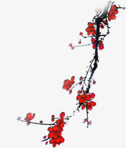 手绘红色梅花海报装饰素材