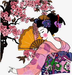 日本发誓手绘日本艺妓矢量图高清图片