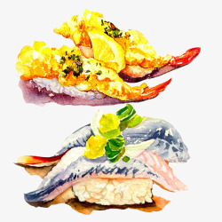 炸虾仁寿司手绘画片素材