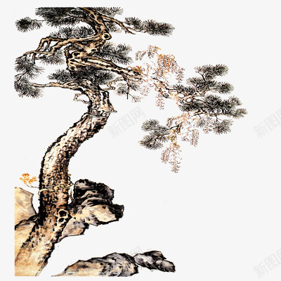 古代画树木png免抠素材_新图网 https://ixintu.com 树木 石头 黑色