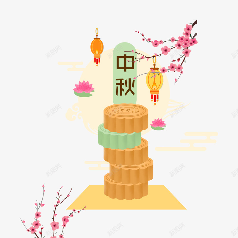 中秋节月饼中国风手绘插画海报png免抠素材_新图网 https://ixintu.com 中秋节 创意 手绘 插画 时尚 月饼 梅花 花卉