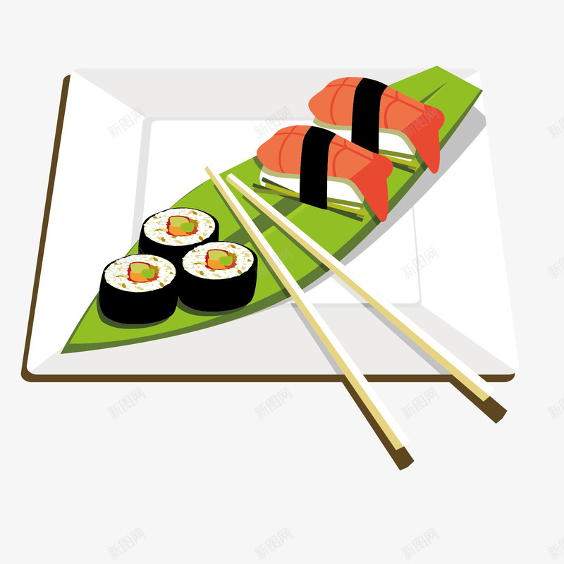 美味的日本寿司png免抠素材_新图网 https://ixintu.com 寿司 日本食物 盘子 矢量食物 筷子 虾仁 食物