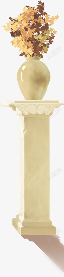 柱子花瓶png免抠素材_新图网 https://ixintu.com 卡通 手绘 柱子 棕色 石头 红色 花朵 花瓶 黄色