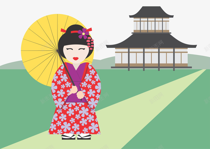 日本女孩png免抠素材_新图网 https://ixintu.com 伞 建筑 房子 旅行