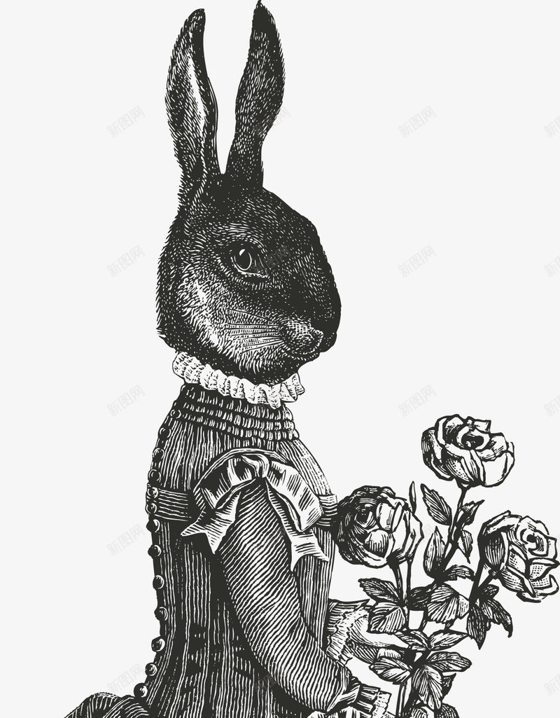 手绘兔子女士和玫瑰花矢量图ai免抠素材_新图网 https://ixintu.com 兔子 手绘 抽象 玫瑰花 矢量图