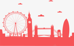 粉红色英国伦敦旅游矢量图素材