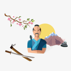 日本武士和山素材