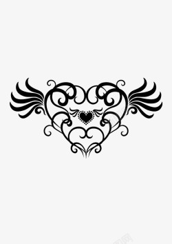 信仰个性纹身卡通黑色爱心翅膀纹身图案高清图片