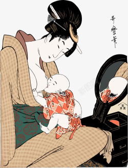 喂奶插画母亲节日本母亲喂奶插画1高清图片
