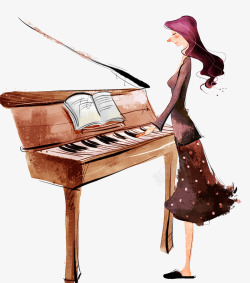 少女挑水图弹钢琴的少女矢量图高清图片