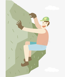 红短袖男生在进行攀岩运动高清图片