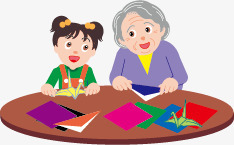 折纸的小孩卡通老人和孩子高清图片