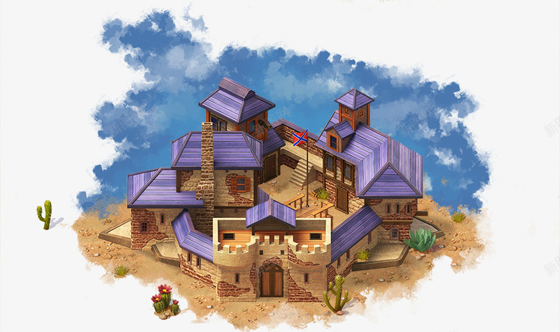 金色的房子png免抠素材_新图网 https://ixintu.com 湛蓝的天空 紫色的房顶 美丽的房子