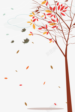 落叶飘飘秋天飘飘落叶的树木矢量图高清图片