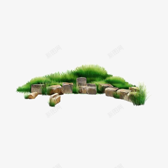绿色草地png免抠素材_新图网 https://ixintu.com 公园 石头 绿色植物 绿色草地 风景