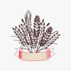 麦秆粉红色丝带深灰色一捆麦穗高清图片