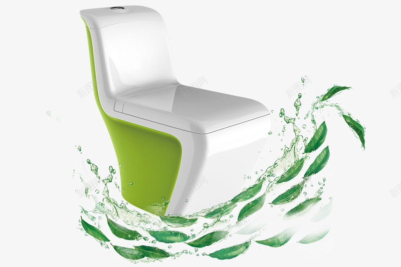 白色小清新马桶png免抠素材_新图网 https://ixintu.com 产品实物 智能马桶 滑动的水珠 滑动的绿叶 绿色的水珠 绿色马桶