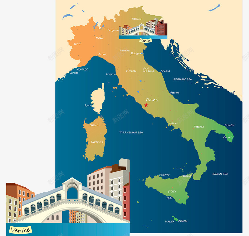 意大利地图插画png免抠素材_新图网 https://ixintu.com 建筑物 意大利地图 景点 欧洲板块 罗马