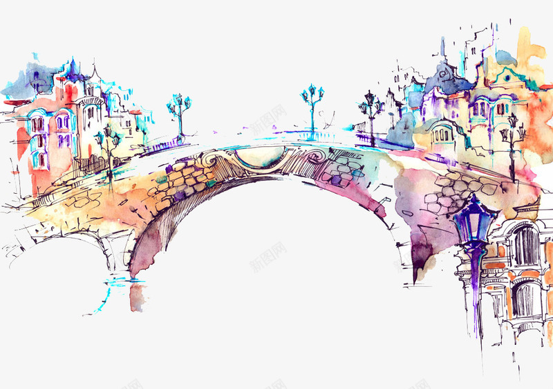 水墨彩桥png免抠素材_新图网 https://ixintu.com 卡通 彩绘 彩色线绘图案 水墨彩桥 线条 高清免扣素材