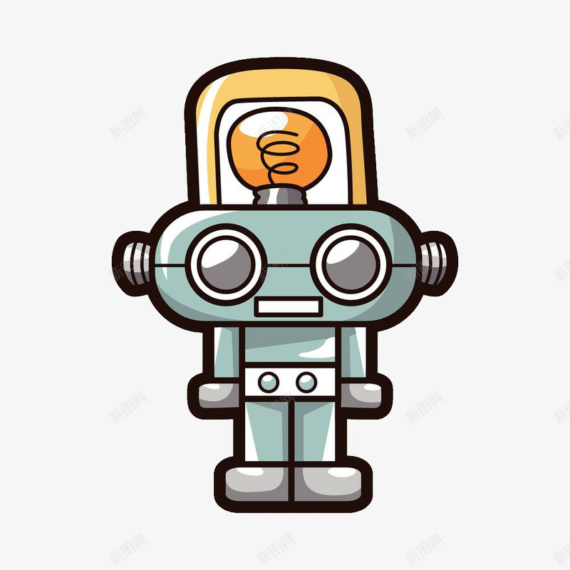 有想法的可爱机器人装饰png免抠素材_新图网 https://ixintu.com 卡通手绘 可爱画风 教育 机器人 机器人眼睛 灯泡 眼睛 科技 装饰