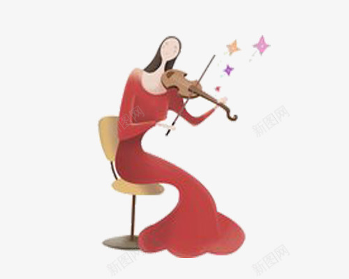 小提琴演奏png免抠素材_新图网 https://ixintu.com 优雅 卡通人物 小提琴 抽象 红色